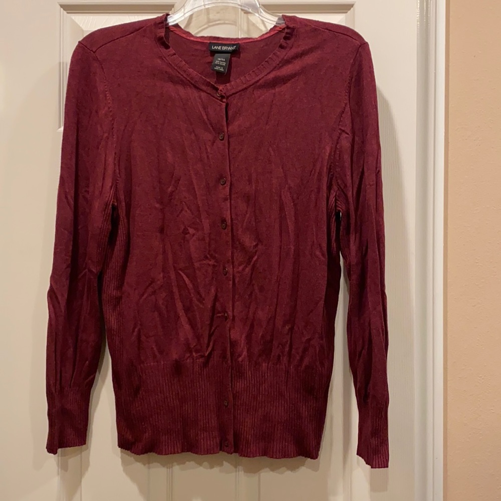 Lane Bryant rayon/nylon blend button-down long-sleeved sweater w/ ribbed accents